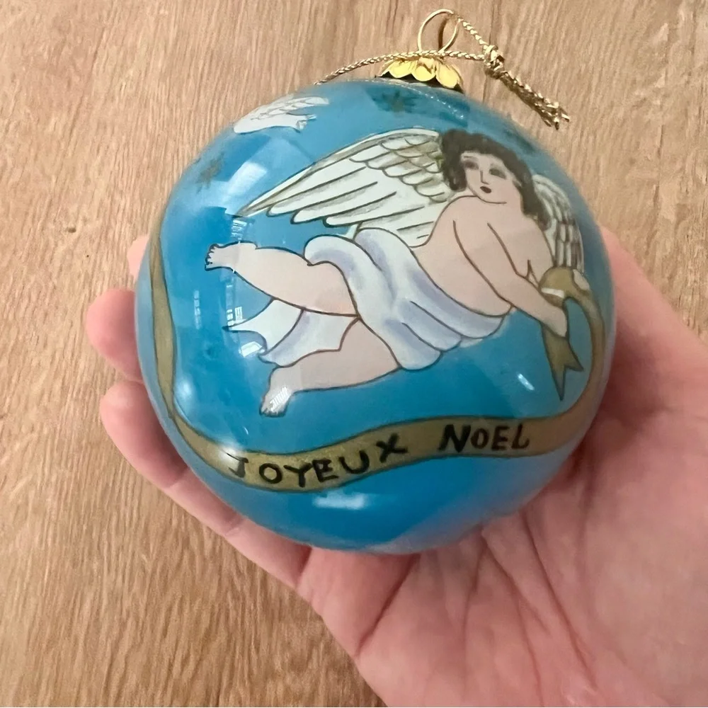 Pier 1 Imports Christmas Glass Ornament‎ Li Bien Blue Angle In Orignal Box